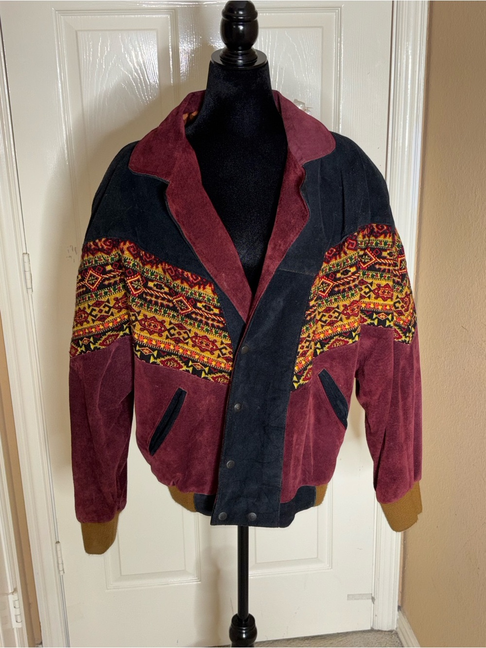 Vintage Aztec Navajo Bomber Jacket – Inca Style Brown Leather Festival Coat Med - Picture 4 of 9